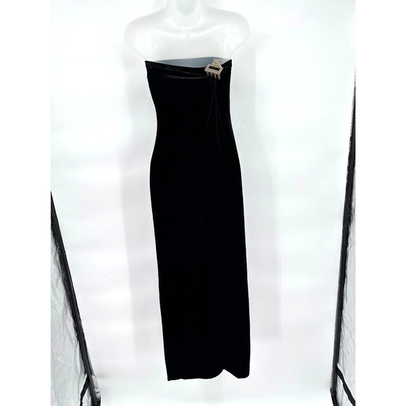 Vintage Y2K Black Velour Strapless Beaded Maxi Dress Size M/L Fairy Whimsy Prom - Picture 4 of 7